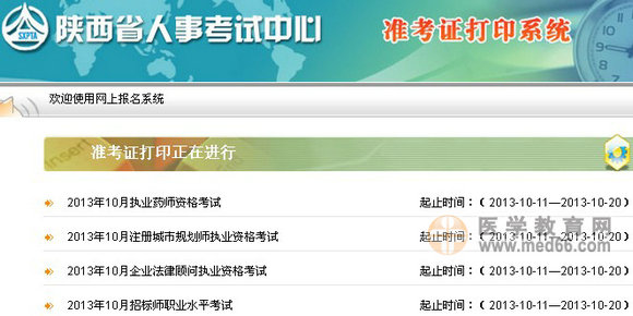 2013年陜西省執(zhí)業(yè)藥師考試準(zhǔn)考證打印入口