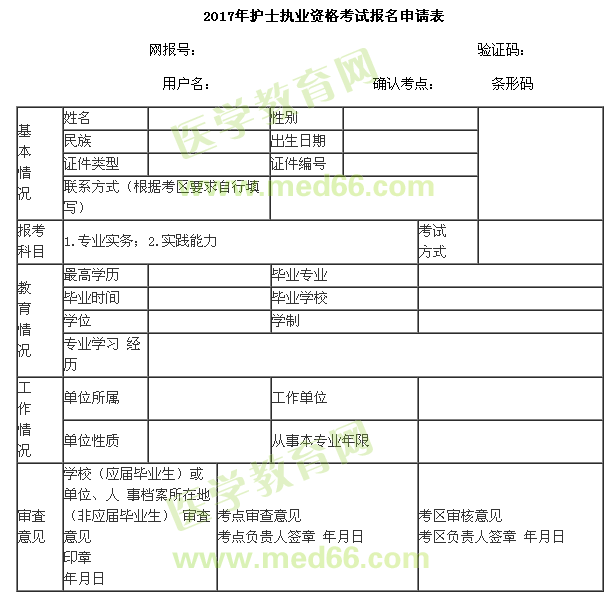 2017年護(hù)士考試報(bào)名申請(qǐng)表