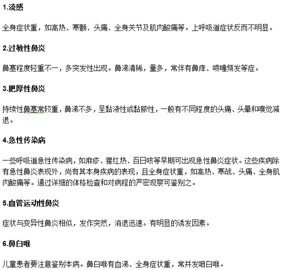 鼻炎疾病一般需要與那些疾病進行鑒別？