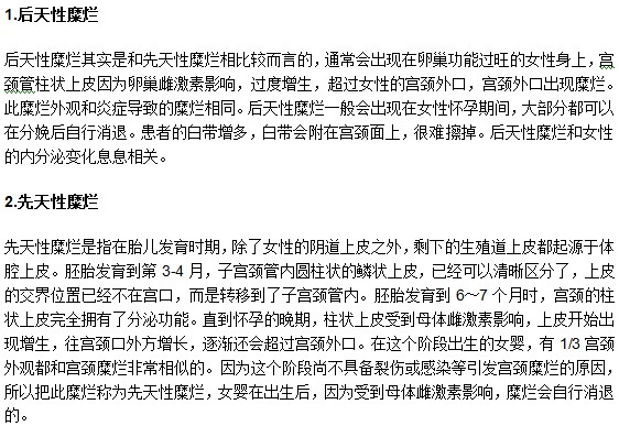 你知道嗎？宮頸糜爛分為先天性和后天性！