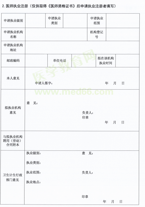 醫(yī)師資格考試證書注冊要求及注冊表填寫說明