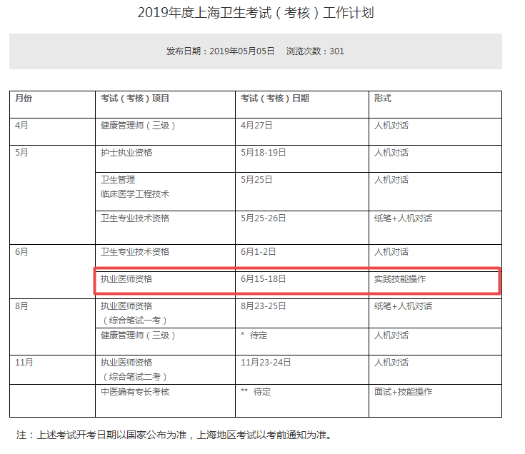 上海市2019年臨床執(zhí)業(yè)醫(yī)師技能考試時間