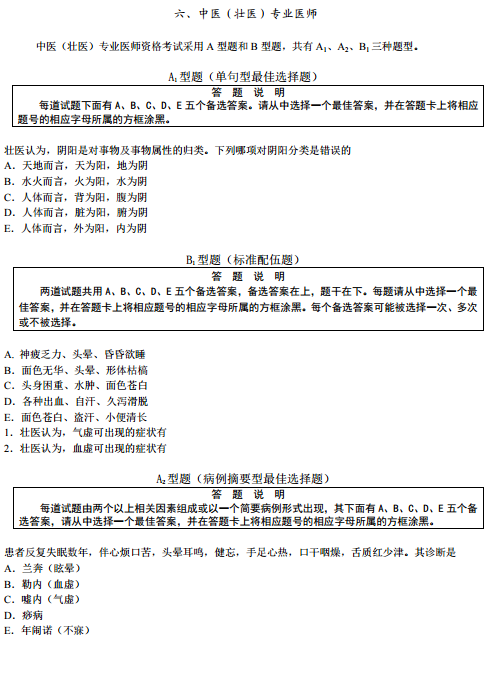 2019年國(guó)家醫(yī)師資格考試綜合筆試題型舉例