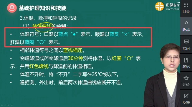 護(hù)士在體溫單上繪制肛溫的符號(hào)